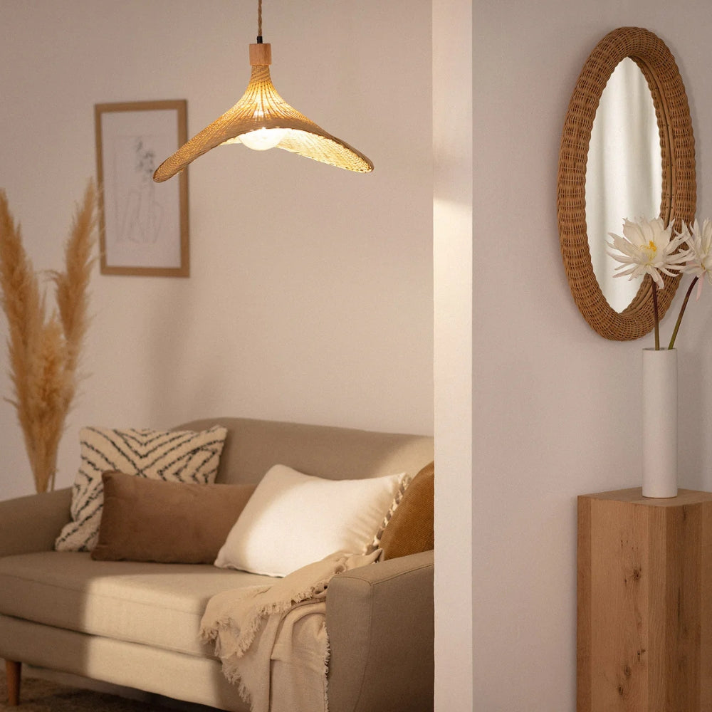 Ellie Hat Rattan Pendant Light For Bohemian Rooms