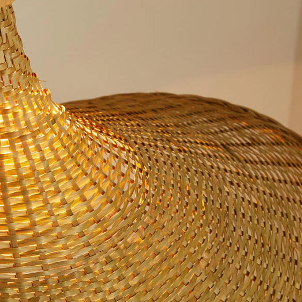 Ellie Hat Wicker Bamboo Pendant Light Shade when Turn On