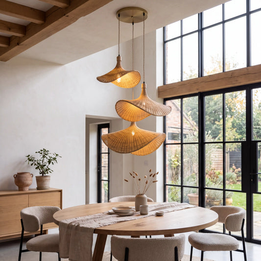 Ellie rattan 3 light pendant for dining room