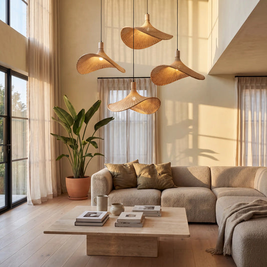 Ellie rattan 3 light pendant for large living room