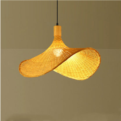 Ellie Straw Hat 3 Light Rattan Pendant Effect at Night