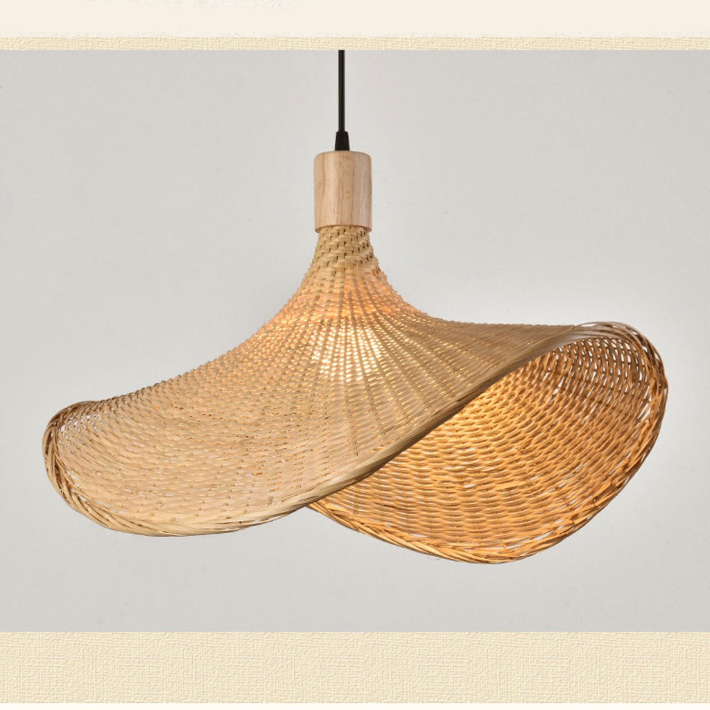 Ellie Straw Hat 3 Rattan Pendant Light Wave Cone Wicker Shades