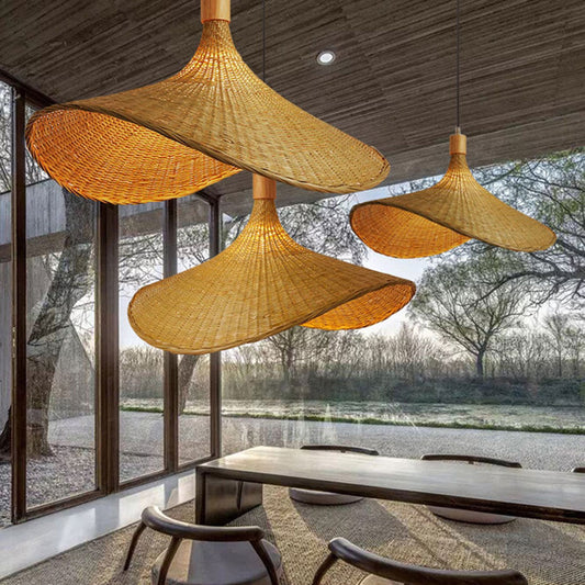 Ellie Straw Hat 3 Rattan Pendant Lights for Wabi-Sabi Meditation Area