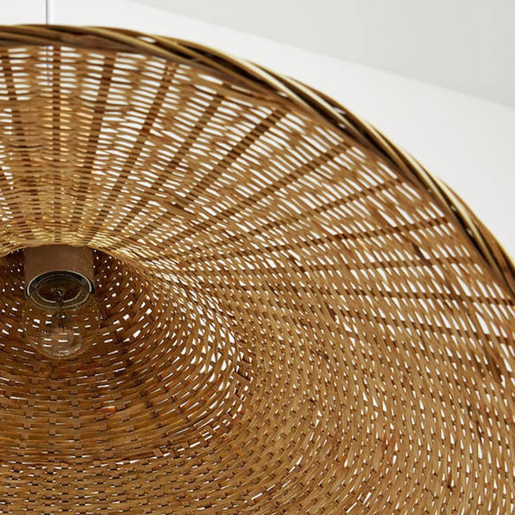 Ellie Straw Hat Rattan 3 Light Pendant Wicker Shade Texture from Bottom