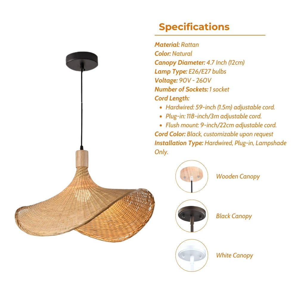 Ellie Straw Hat Rattan 3 Pendant Light Specifications