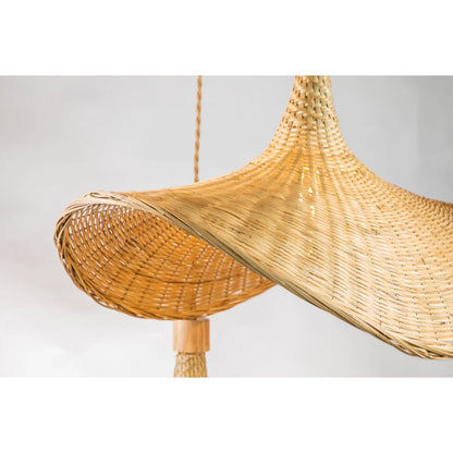 Ellie Wicker Straw Hat 3 Rattan Pendant Light Wave Cone Shades