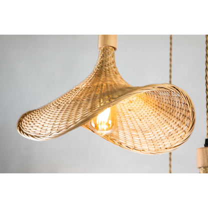 Ellie Wicker Straw Hat 3 Rattan Pendant Light with Bulb