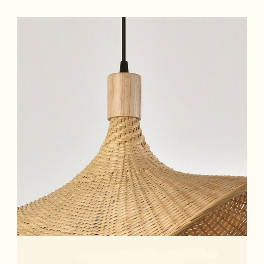 Ellie Wicker Straw Hat 3 Rattan Pendant Light with Wooden Hanging Fixture