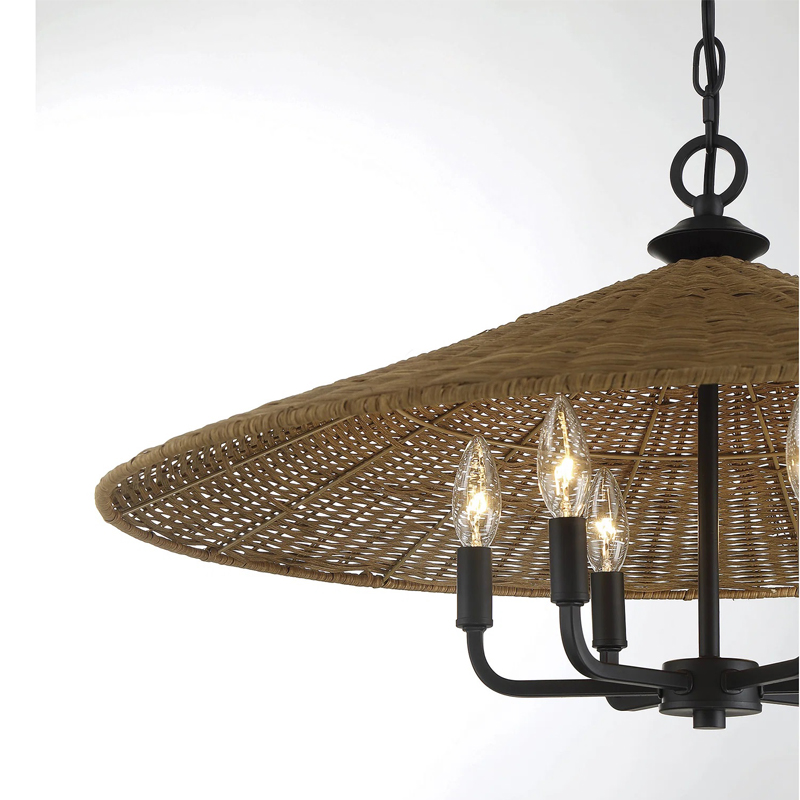 Eman Dark Wicker Pendant Light Cone Drum Shade