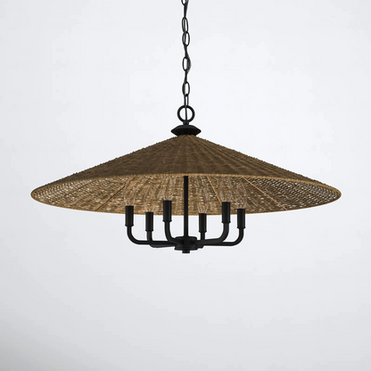 Eman Dark Wicker Pendant Light Shade 5 Bulbs Drum Black Socket