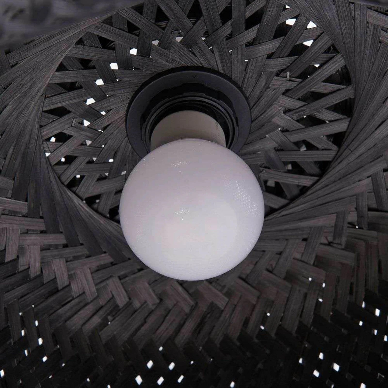 Eskil Black Bamboo Pendant Light Shade with LED Bulb