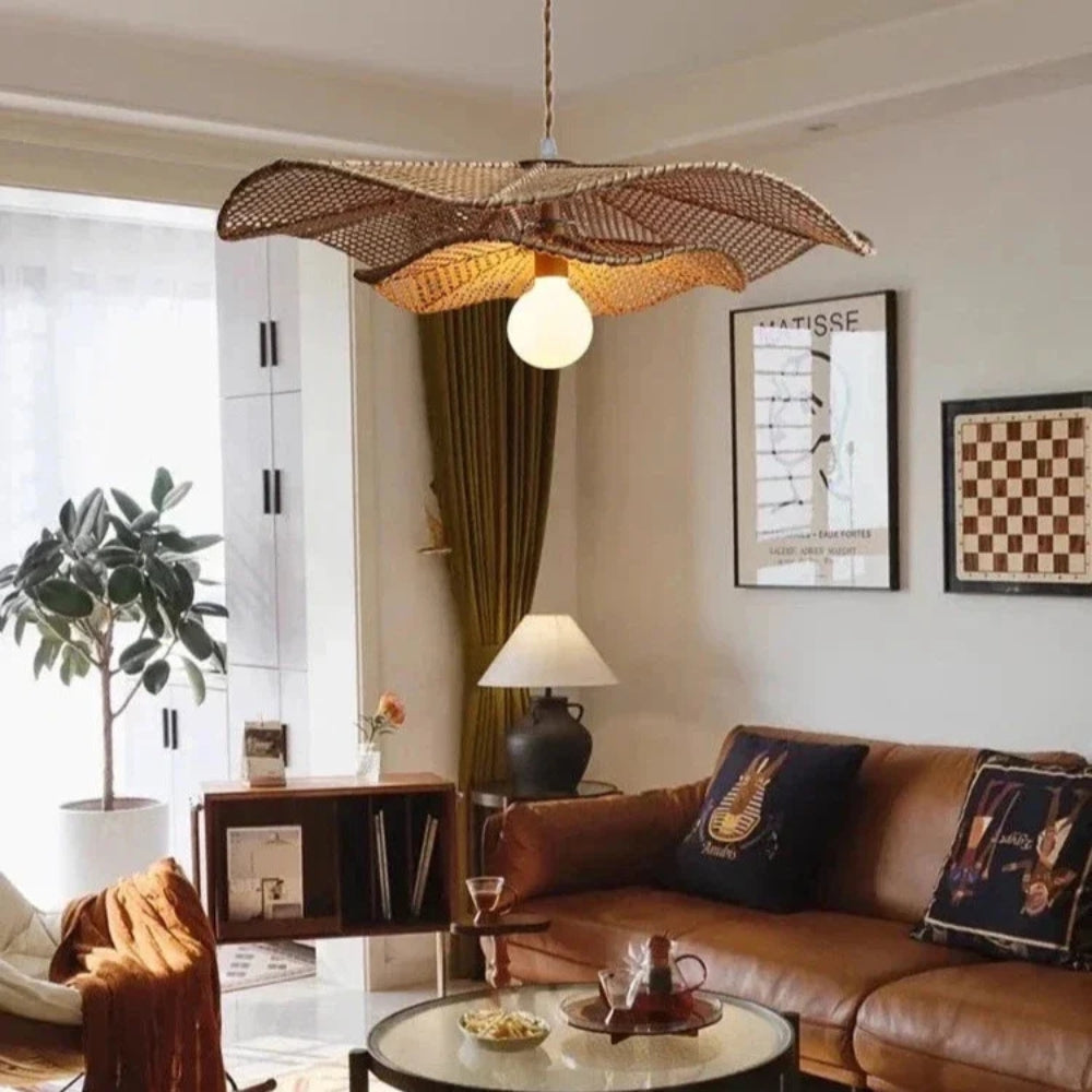 extra large rattan lotus leaf hanging lamp for living room