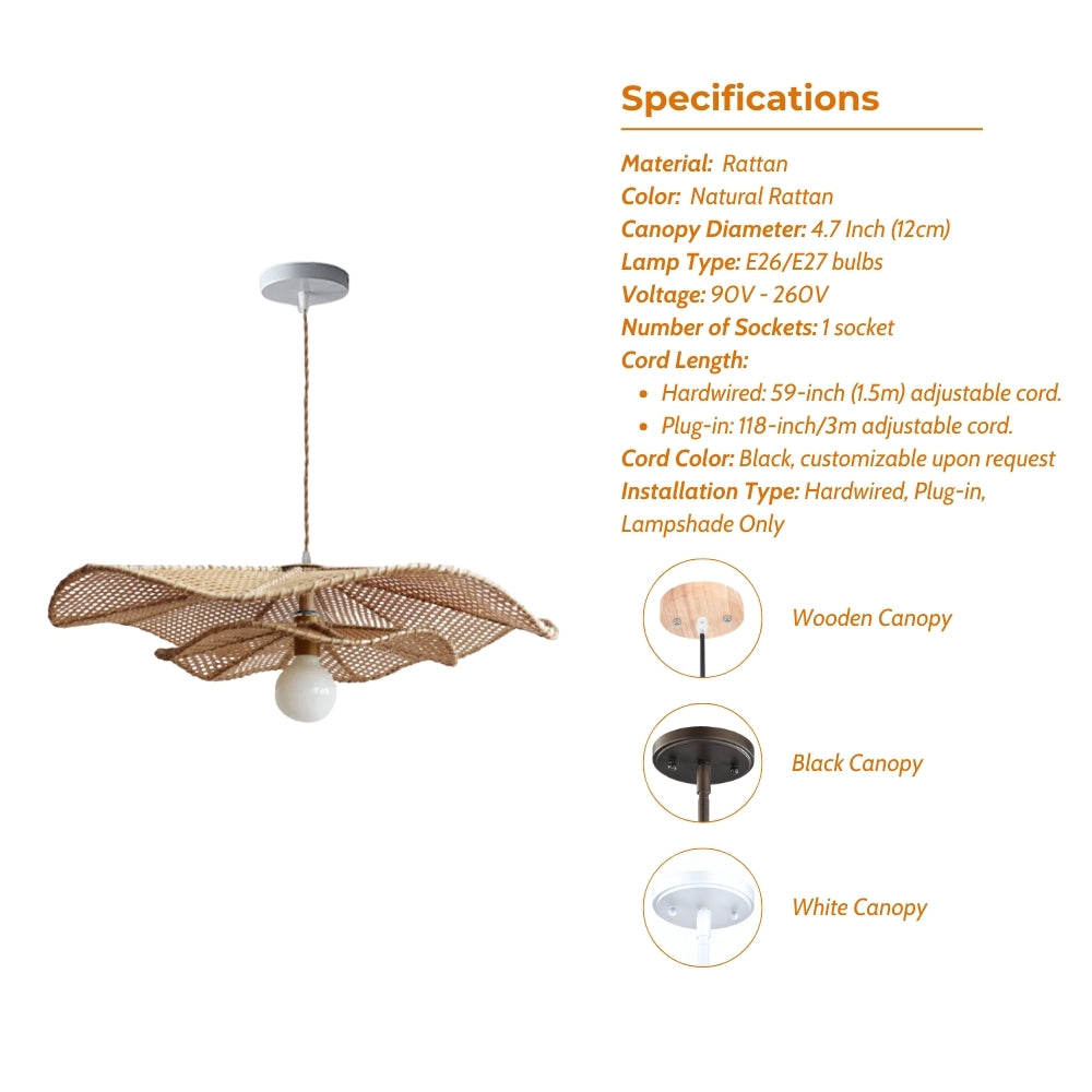 extra large rattan lotus leaf hanging light specifications