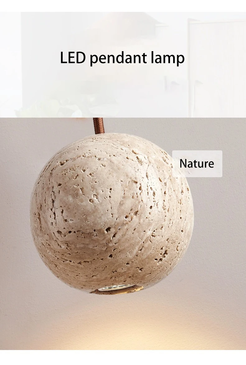 Fabien Wabi Sabi Globe Natural Stone Pendant Light with LED Bulb
