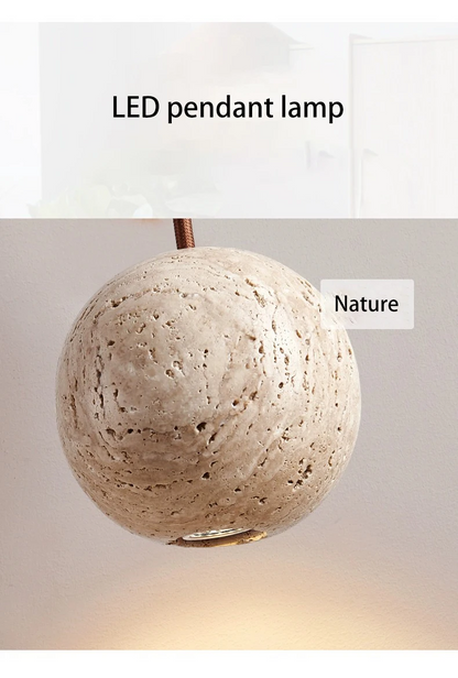 Fabien Wabi Sabi Globe Natural Stone Pendant Light with LED Bulb