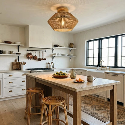 Femila Boho Rattan Ceiling Light in Boho Kitchen Island