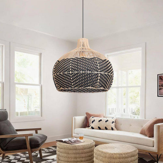 Florida Black Rattan Pendant Light over Boho Living Room