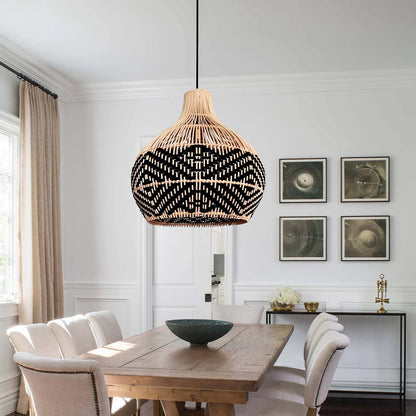 Florida Black Rattan Wicker Pendant Light in Minimalist Dining Room