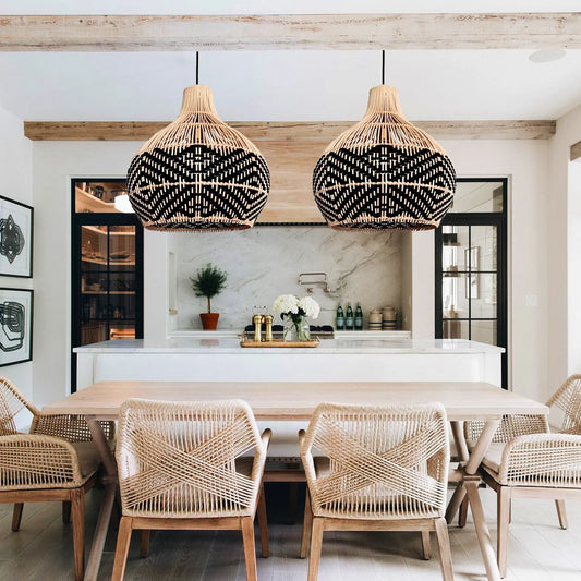 Florida Black Rattan Wicker Pendant Lights for Boho Kitchen Island