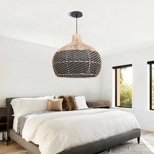 Florida Large Black Rattan Pendant Light in Farmhouse Bedroom