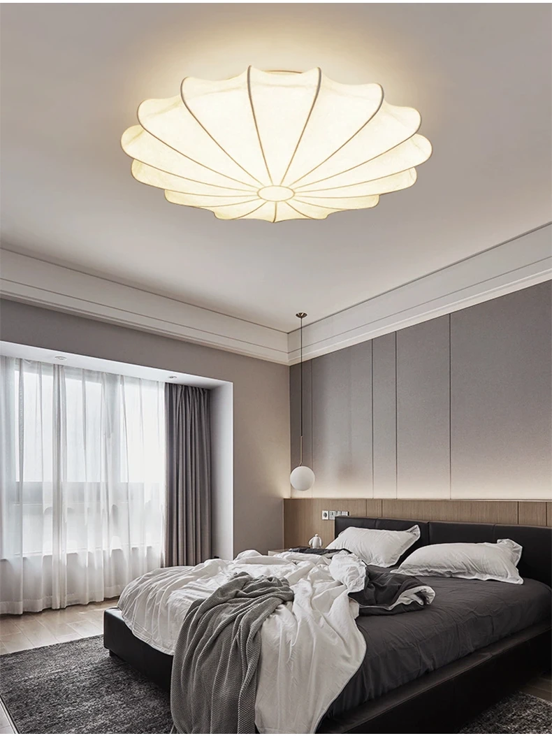 Flyrose Mid-Century White Silk Ceiling Light - Handcrafted Wabi Sabi Pendant Light | IndochinaLight