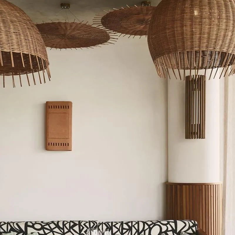 Frayed Rattan Dome Pendant Light for Minimalist Room