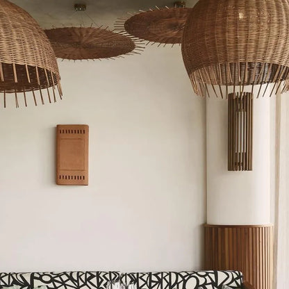 Frayed Rattan Dome Pendant Light for Minimalist Room