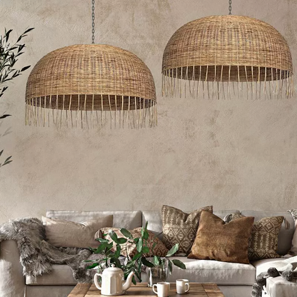 Frayed Rattan Dome Pendant Light for Wabi Sabi Living Room