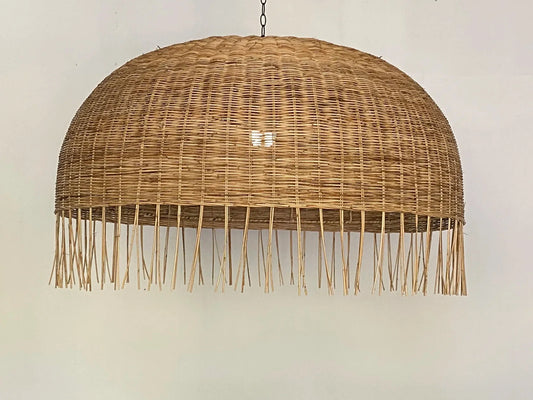 Frayed Rattan Dome Pendant Light Wicker Shade