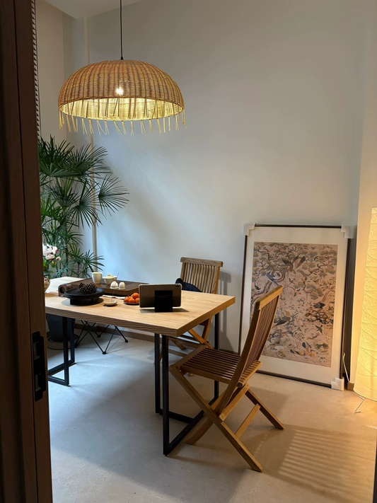 Frayed Rattan Dome Wicker Pendant Light for Home Office