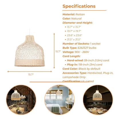 Fuelix Rattan Hanging Light's specifications