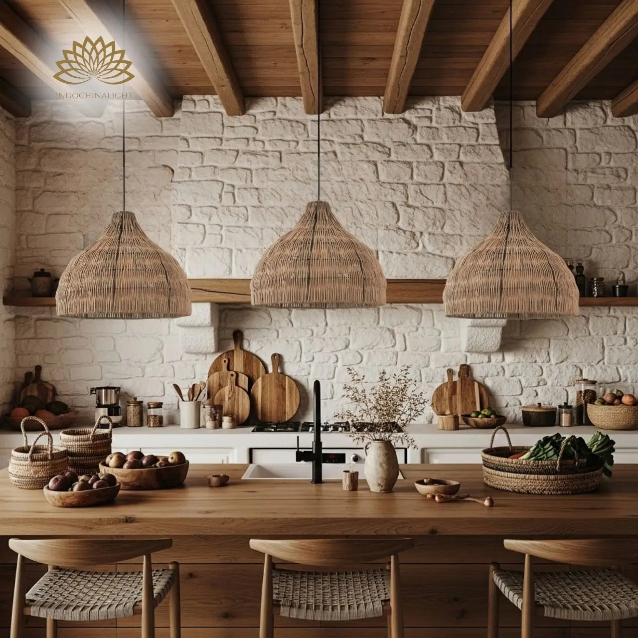 Garlic Styling Rattan Pendant Light for kitchen island