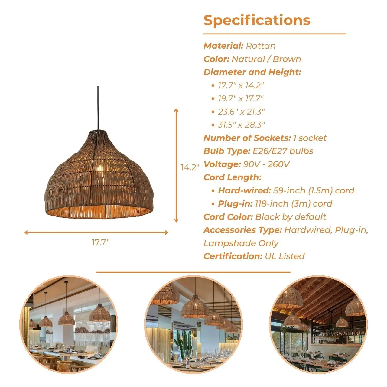 Garlic Styling Rattan Pendant Light's specifications