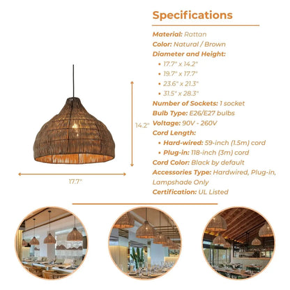 Garlic Styling Rattan Pendant Light's specifications