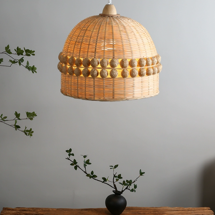 Gaudio Dome Bamboo Round Pendant Light when Turn On