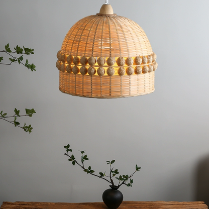 Gaudio Dome Bamboo Round Pendant Light when Turn On