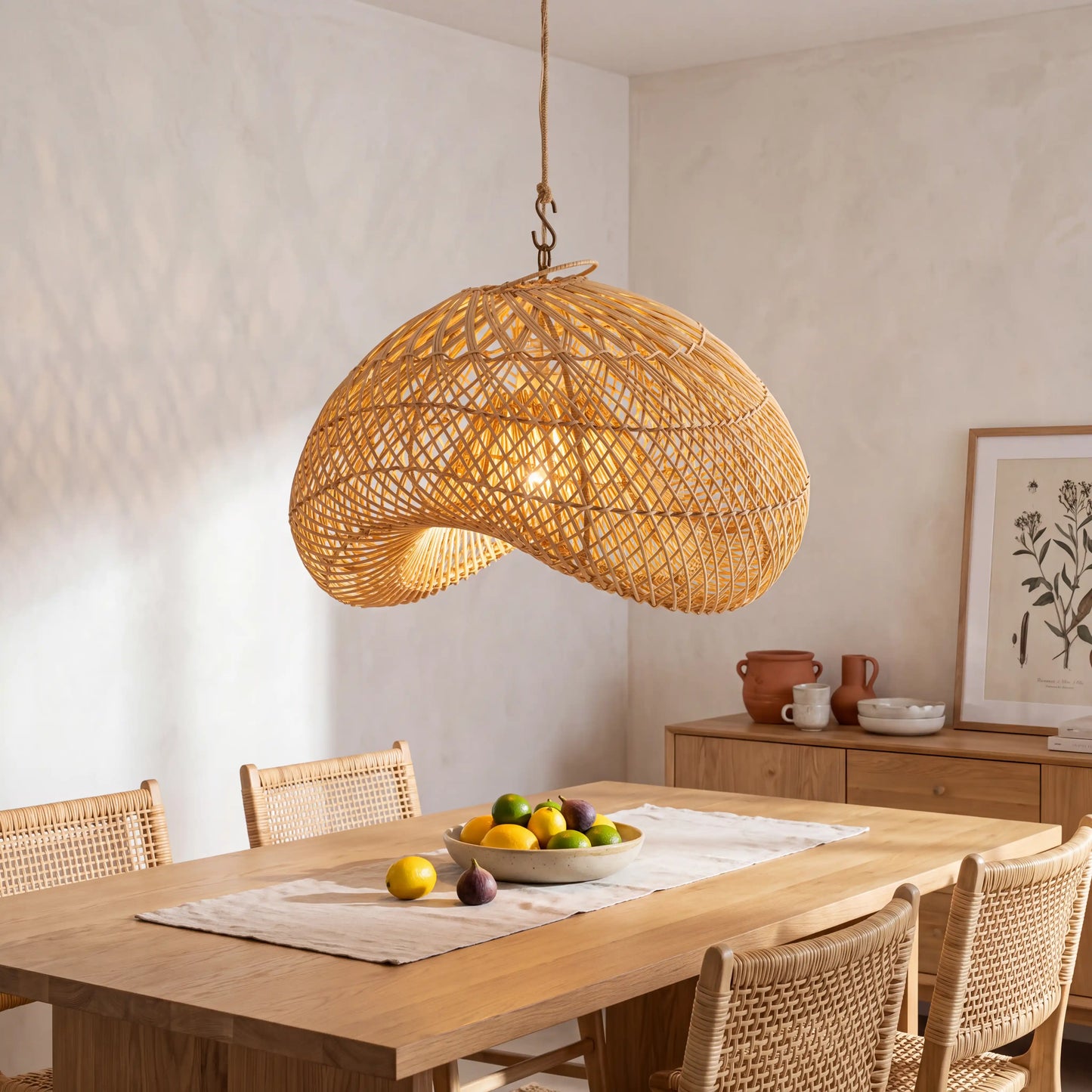 Generis Rattan Wave Pendant Light over Dining Room