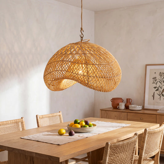 Generis Rattan Wave Pendant Light over Dining Room