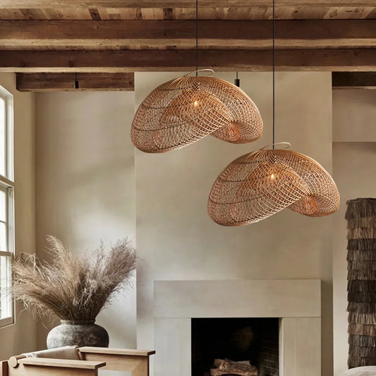 Generis Wabi Sabi Dark Brown Wave Rattan Pendant Light in the living room