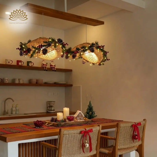 Generis Wave Rattan Pendant Light For Christmas Kitchen Table