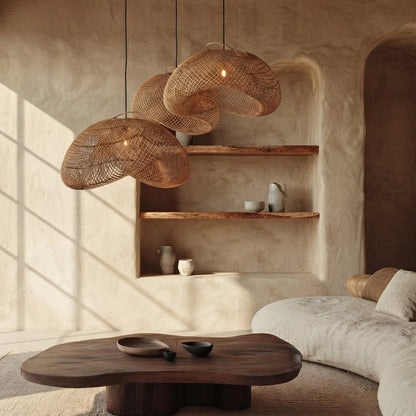 Generis Wave Rattan Pendant Lights for Wabi Sabi Living Room