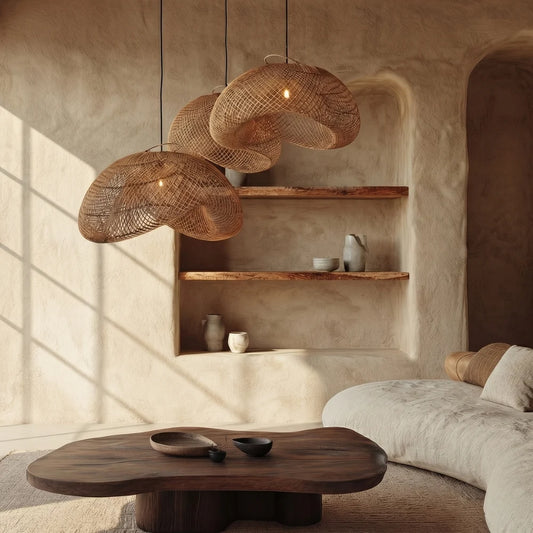 Generis Wave Rattan Pendant Lights for Wabi Sabi Living Room