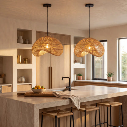 Generis Wavy Rattan Pendant Light for Kitchen Island