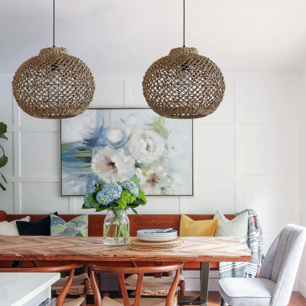 Globe Small Basket Pendant Light for Boho Dining Table
