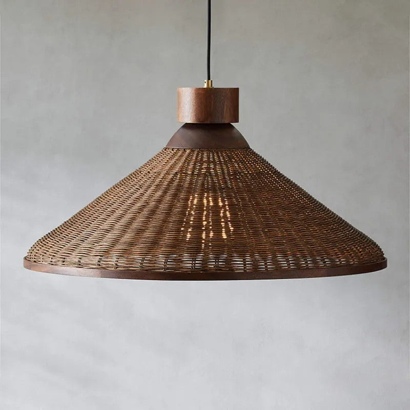 Hakka Conical Dark Brown Wicker Pendant Light