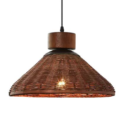 Hakka Conical Dark Brown Wicker Pendant Light