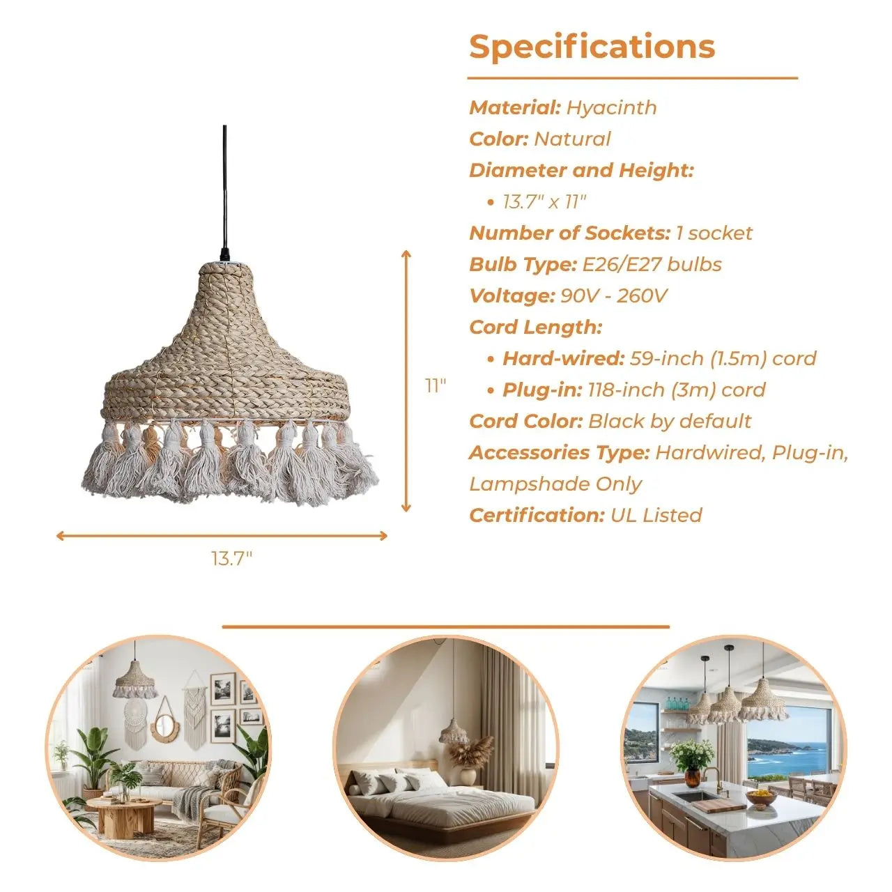 Hamimi Boho Wicker Hanging Light's specifications