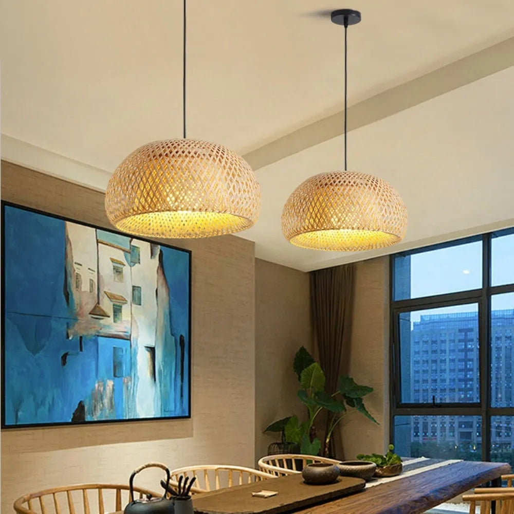 hand woven bamboo hat pendant light for dining room