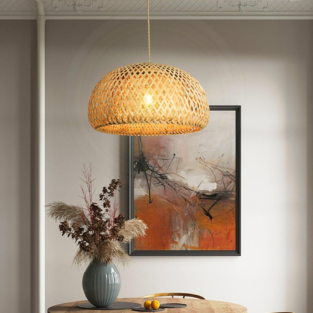 Hand-Woven Bamboo Hat Pendant Light