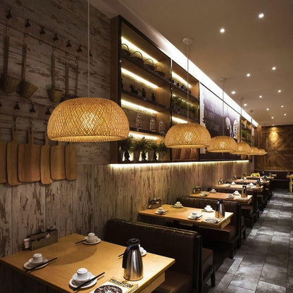 hand woven bamboo hat pendant light for restaurant